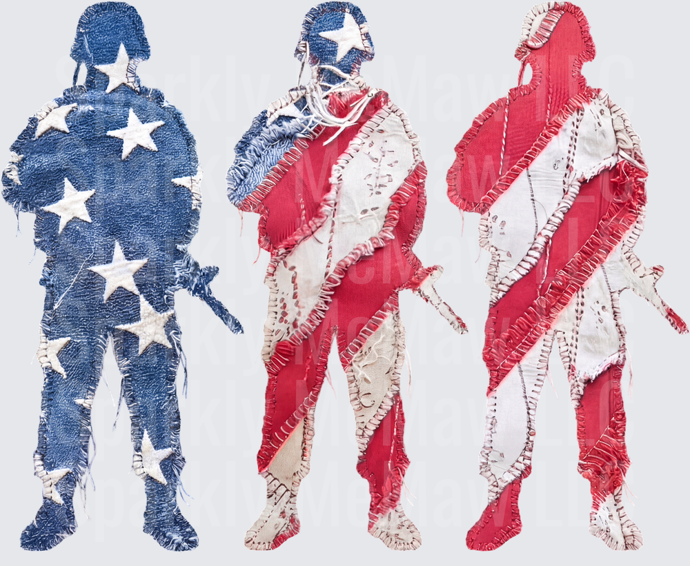 Three Military Soldiers American Flag Patriotic Silhouettes UV DTF Decal