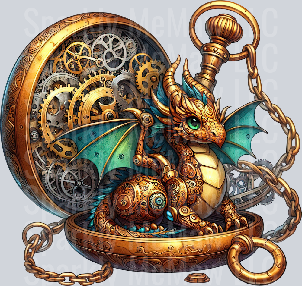 5 Steampunk Dragon UV DTF Clip Art Decal
