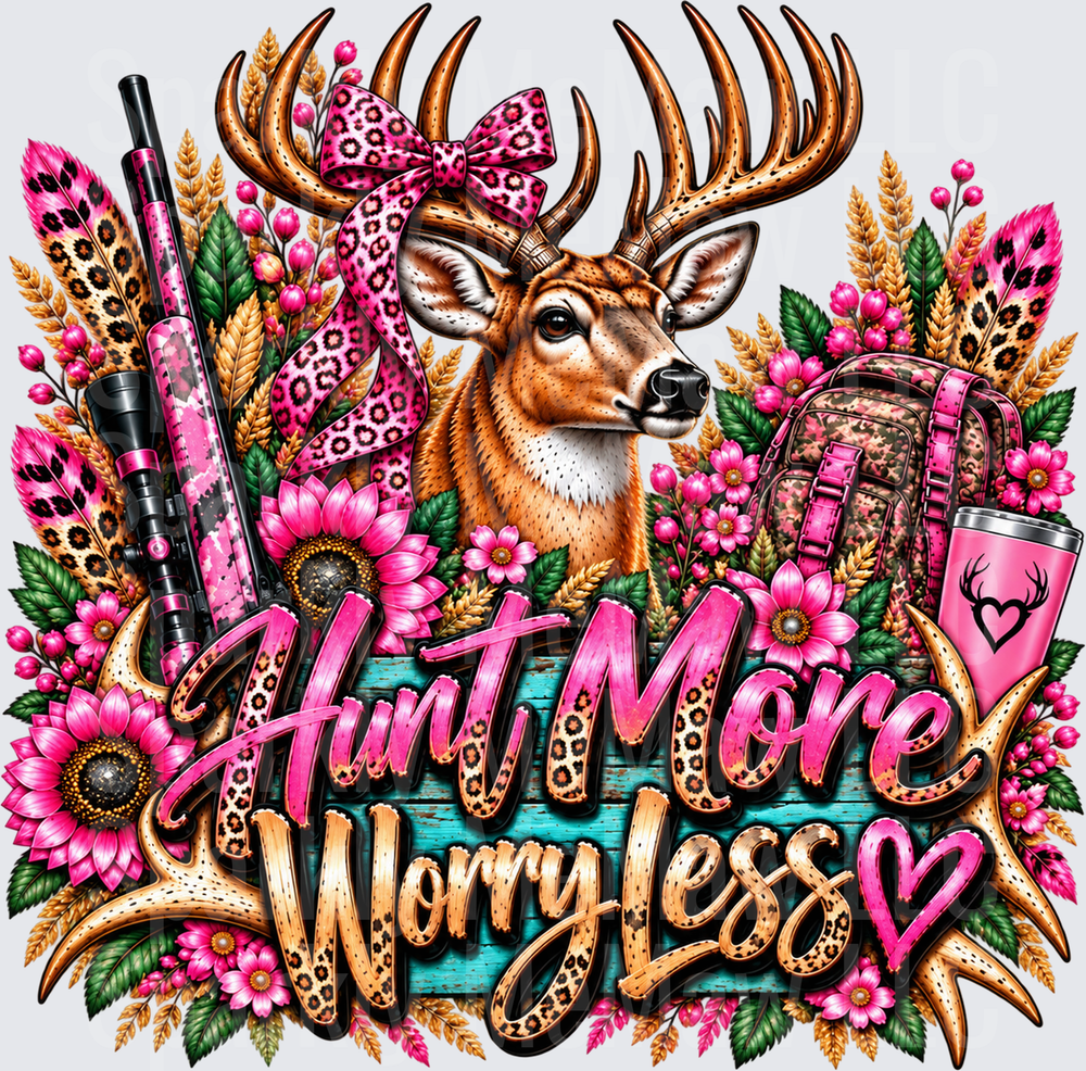 Hunt More Worry Less Deer this is a UV DTF DECAL (HARD SMOOTH SURFACE)