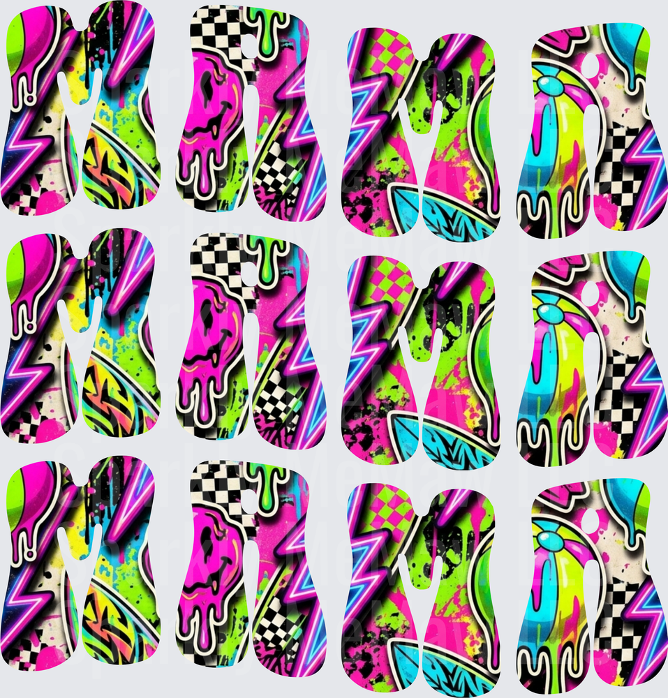 90s Neon Graffiti Style DTF Transfer for Fabric with Checkered Patterns and Dripping Paint Effects