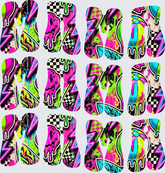 90s Neon Graffiti Style DTF Transfer for Fabric with Checkered Patterns and Dripping Paint Effects