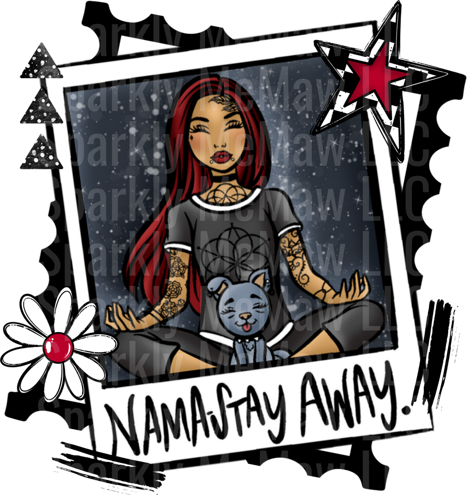 Namastay Away Gothic Girl with Cat and Sacred Geometry UF DTF Decal