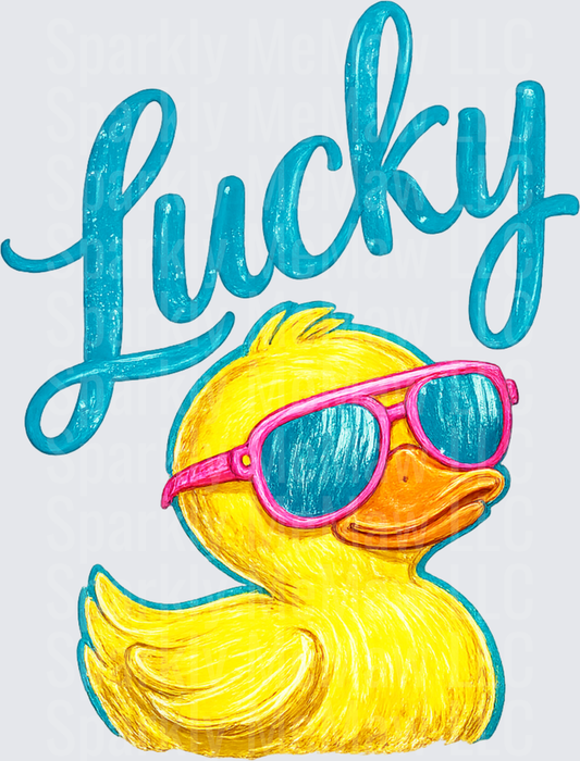 Lucky Rubber Duck with Pink Sunglasses DTF Transfer for Fabric