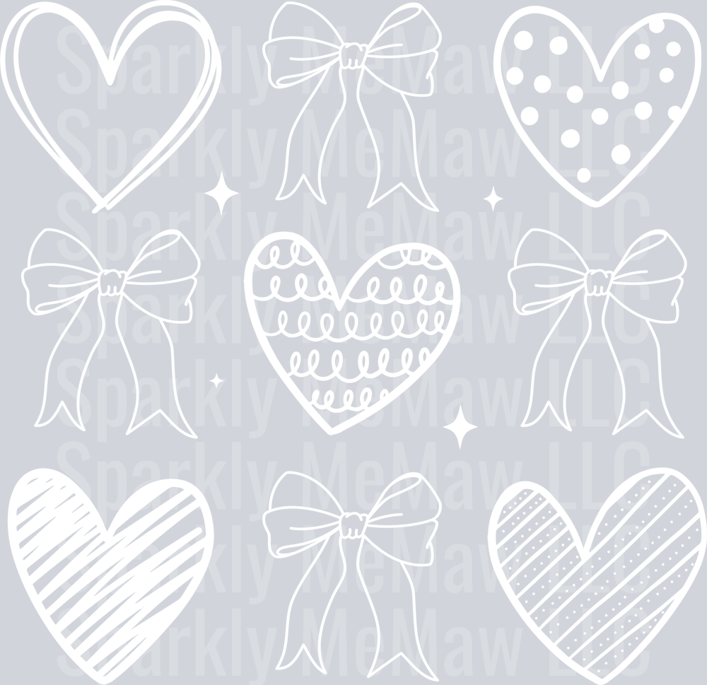 Doodle Heart and Bows 10x10 UV DTF Element Sheet