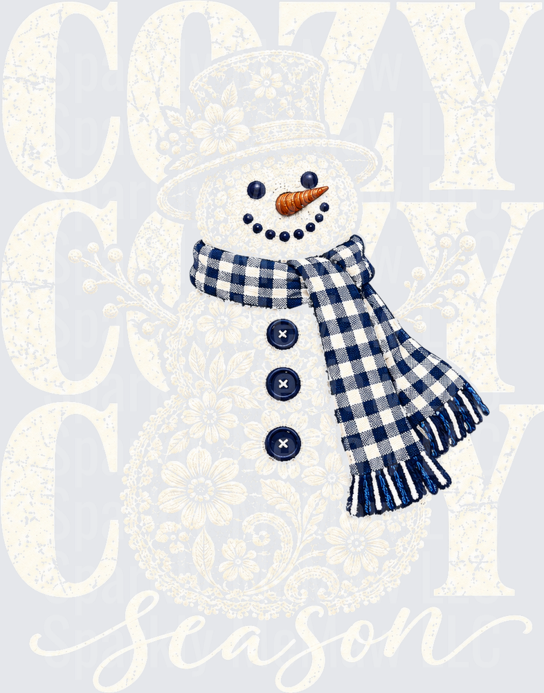 Cozy Snowman Navy Plaid Scarf is a DTF Transfer for Fabrics