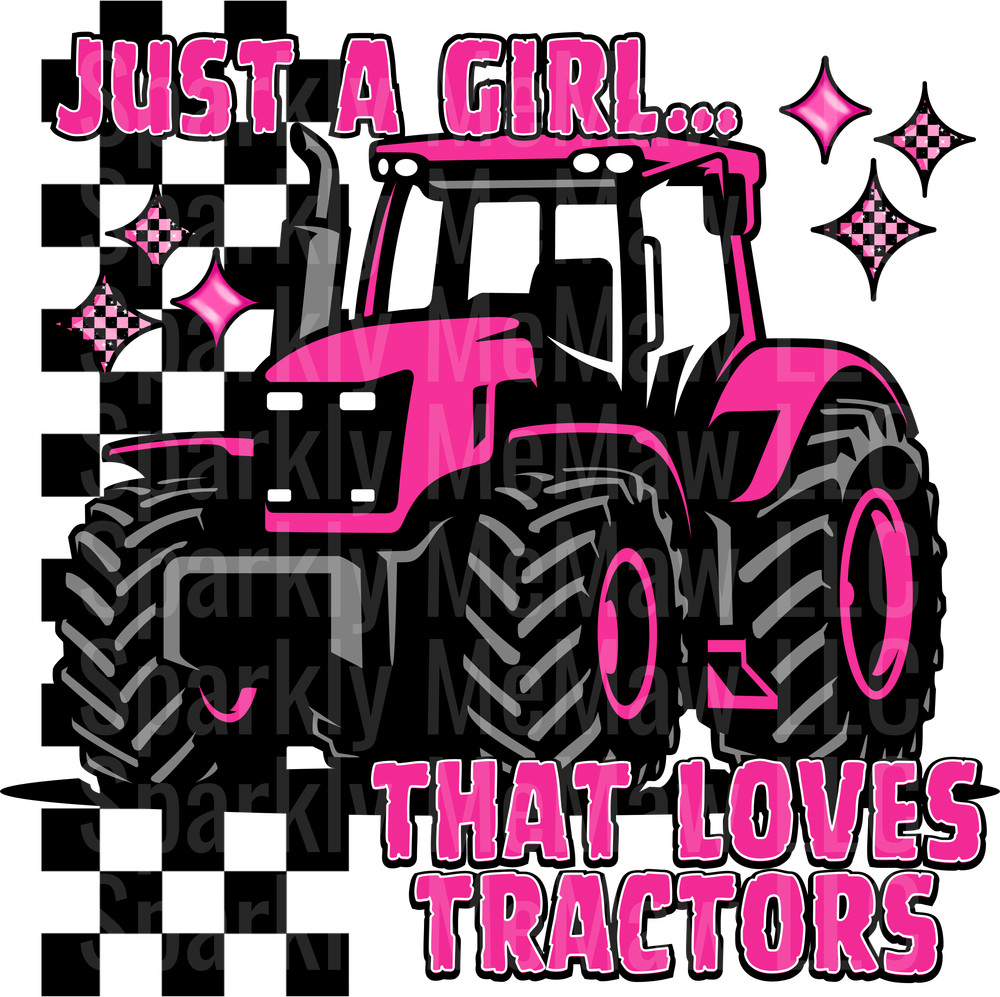 Just A Girl That Loves Tractors Pink Farm Equipment Design UV DTF Decal