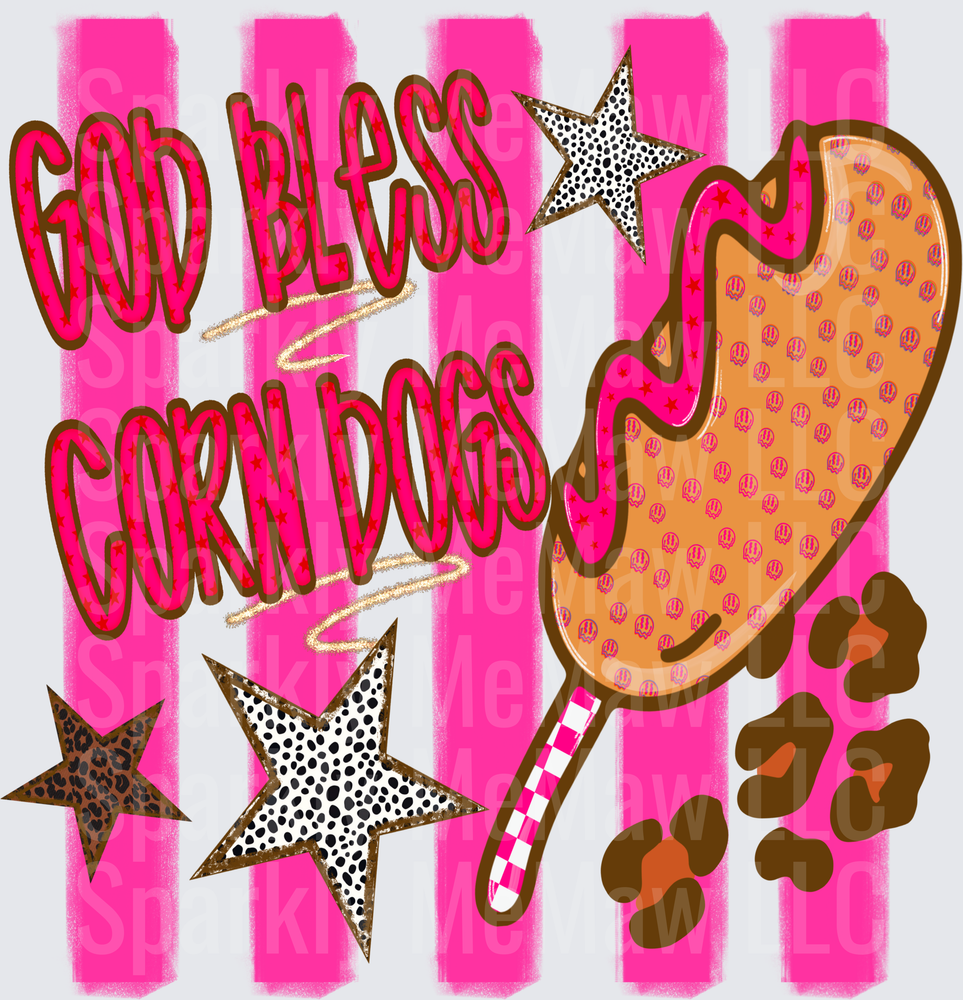 God Bless Corn Dogs Pink Stripes Leopard Stars UV DTF Decal