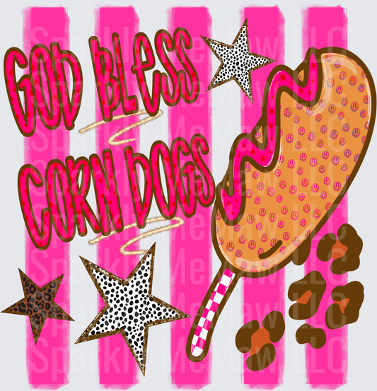 God Bless Corn Dogs Pink Stripes Leopard Stars UV DTF Decal