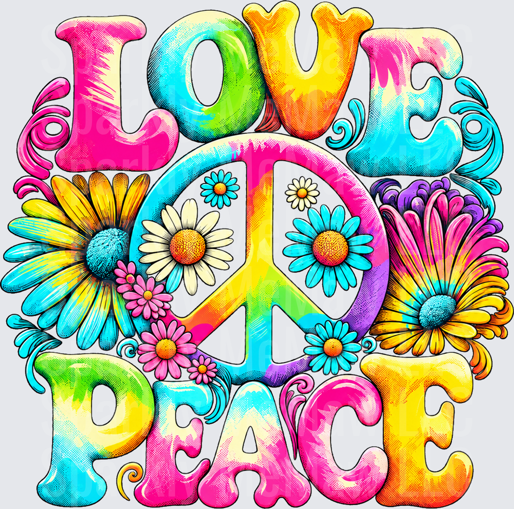 Groovy Love Peace Floral UV DTF Decal