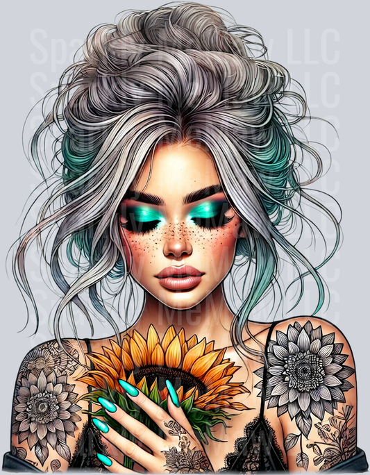 1 Sunflower Girl UV DTF Clip Art Decal