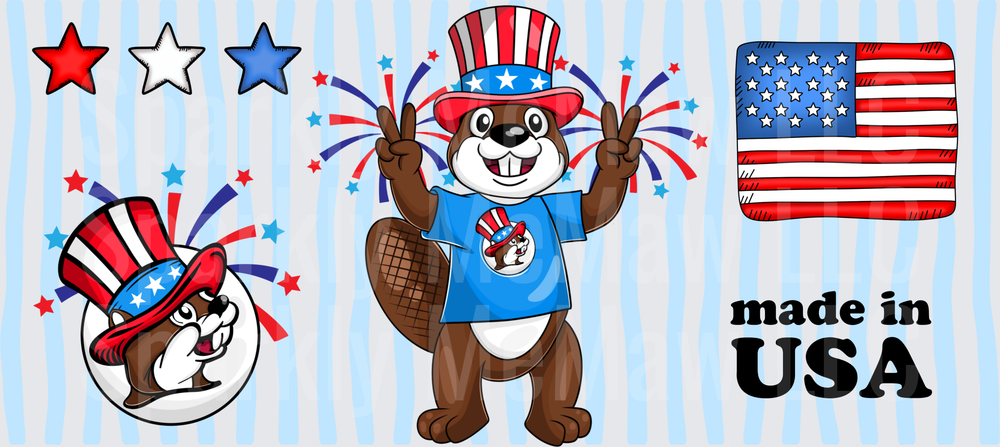 Patriotic Beaver 4th of July This is a UV DTF 16 OZ Wrap