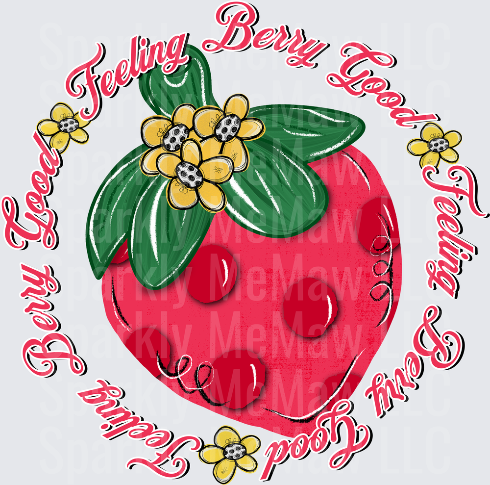 Feeling Berry Good Strawberry with Sunflower Accents Circle Design UV DTF Decal