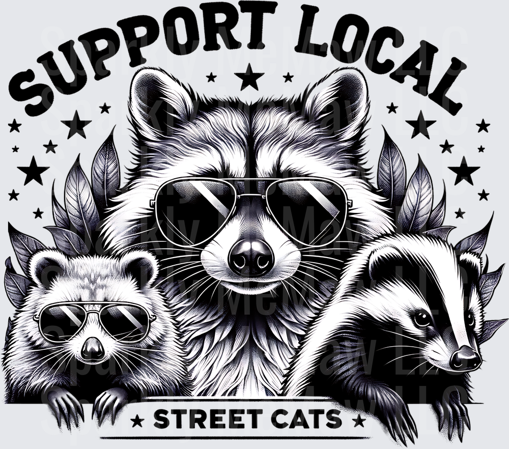 Support Local Street Cats Raccoons with Sunglasses UV DTF Decal