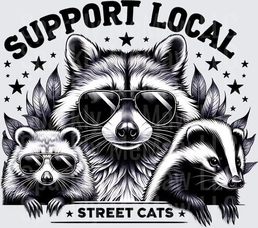 Support Local Street Cats Raccoons with Sunglasses UV DTF Decal