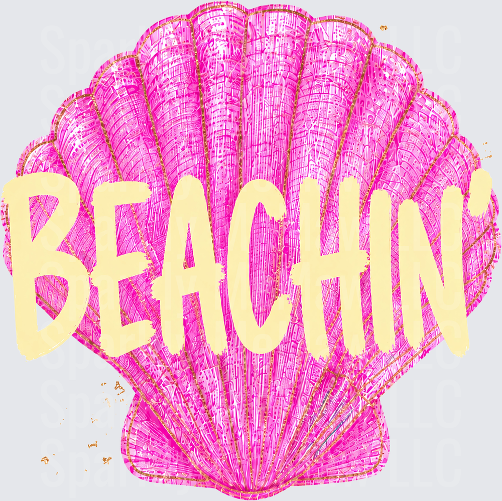Pink Seashell Beachin' Distressed Vintage Style DTF Transfer for Fabric