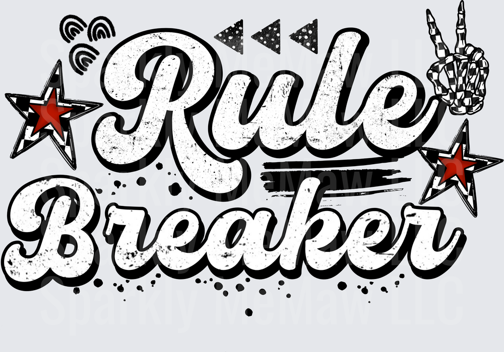 Rule Breaker with Peace Sign and Red Stars Grunge Typography