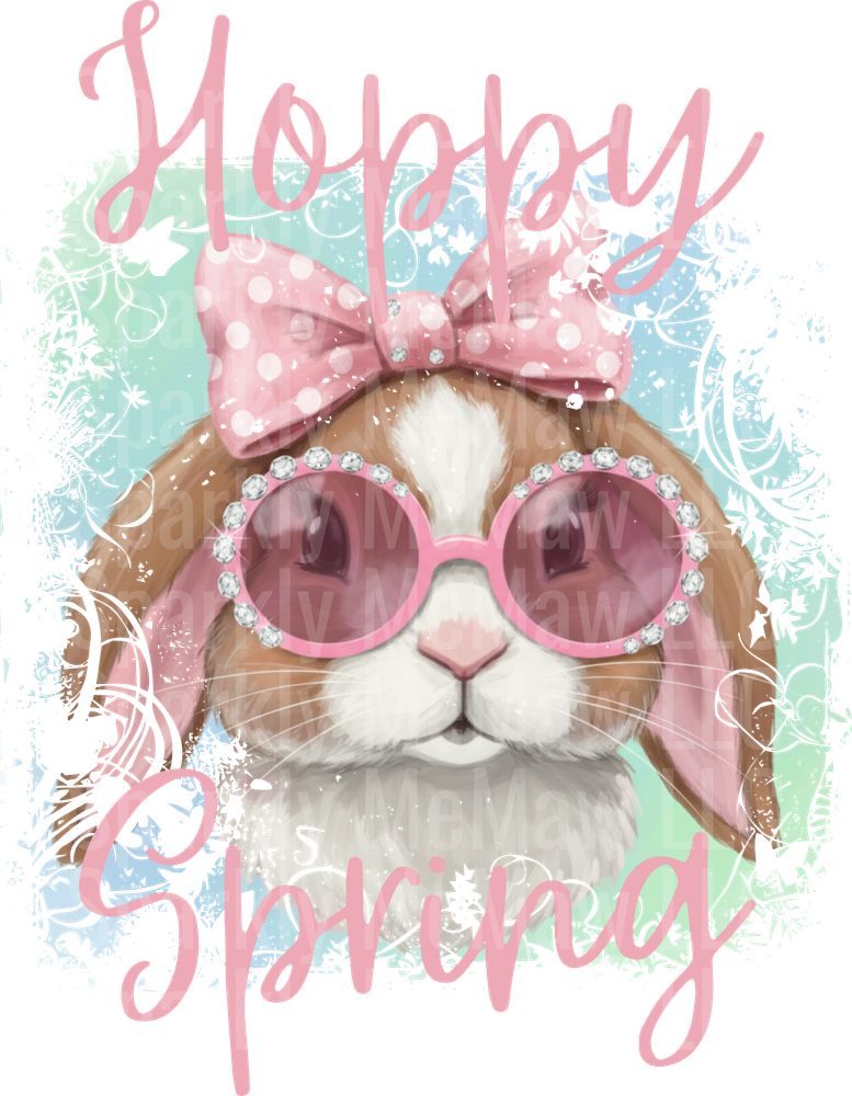Happy Spring Bunny with Pink Sunglasses and Polka Dot Bow UV DTF Decal