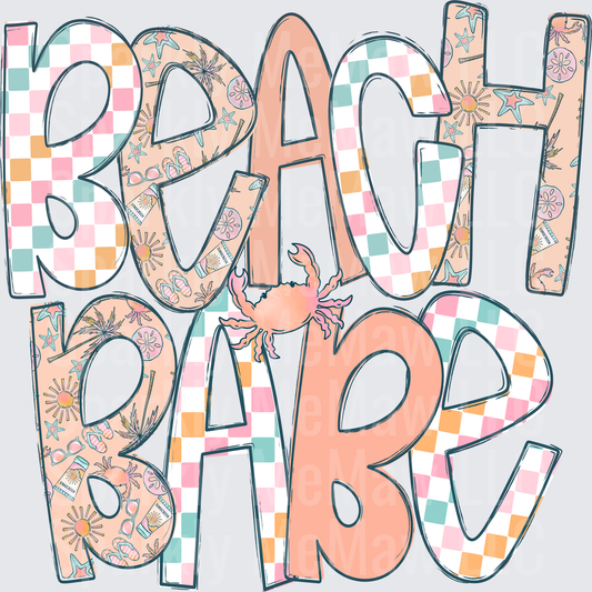 Beach Vibes Checkered Pattern with Crab and Summer Icons UV DTF Decal