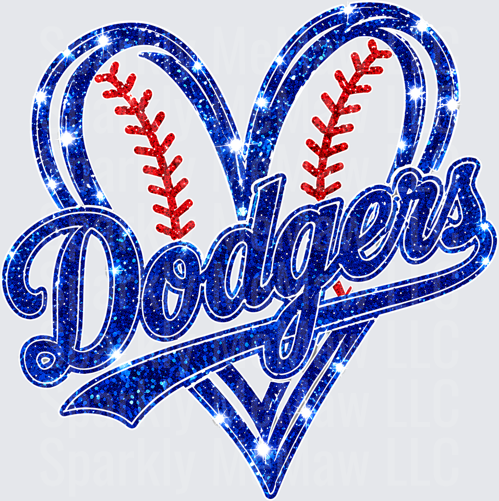 Los Angeles Dodgers Glitter Heart UV DTF Decal