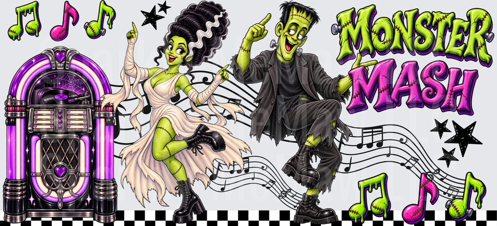 Frankenstein Monster Mash Dancing UV DTF 16 oz Wrap