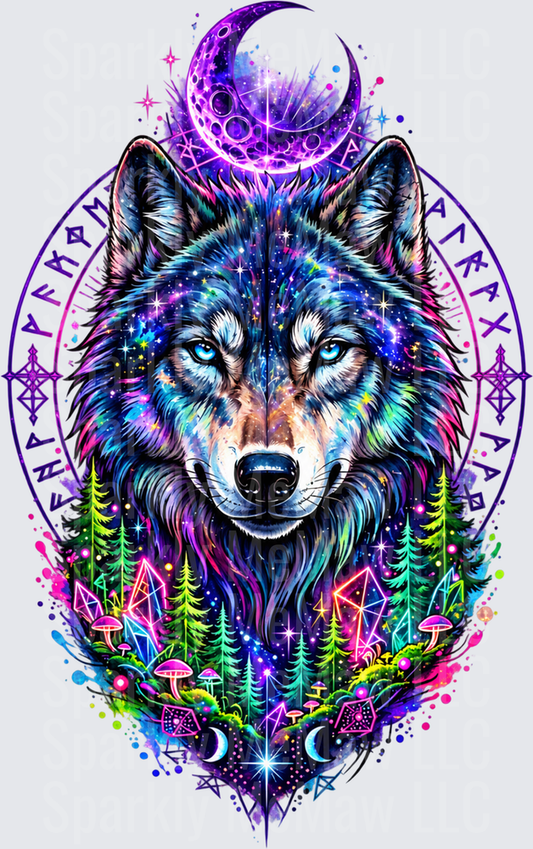 Mystic Galaxy Wolf is a DTF Transfer for Fabrics