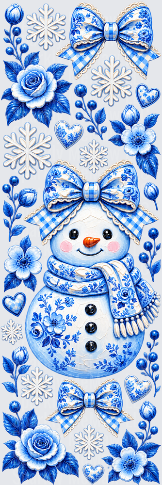 Blue Floral Snowman Sheet is a UV DTF Pen Wrap