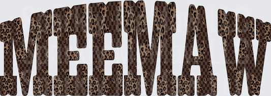 MEEMAW Leopard Print Text Design UV DTF Decal
