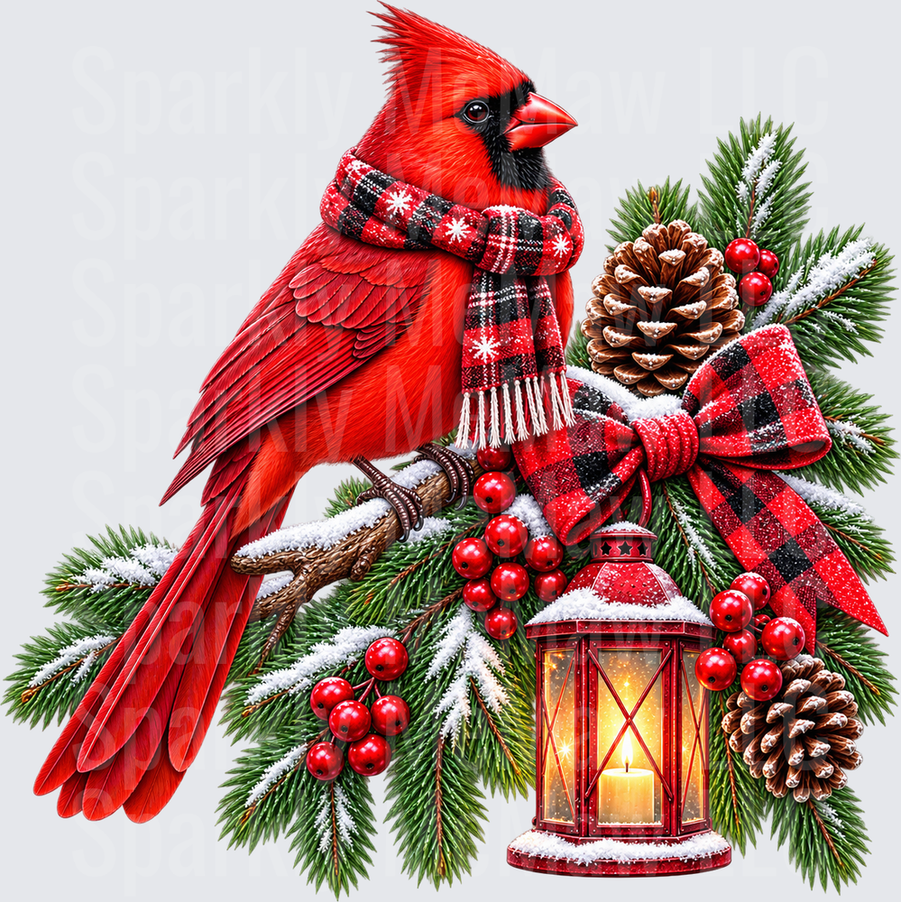 Red Cardinal Christmas Lantern UV DTF Decal