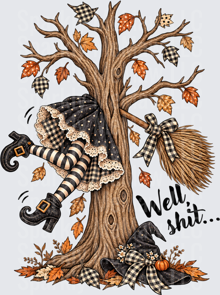 Witch Crashed Into Tree Well Shit UV DTF Decal