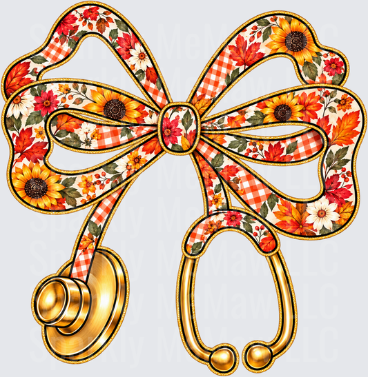 Fall Floral Stethoscope Bow UV DTF Decal