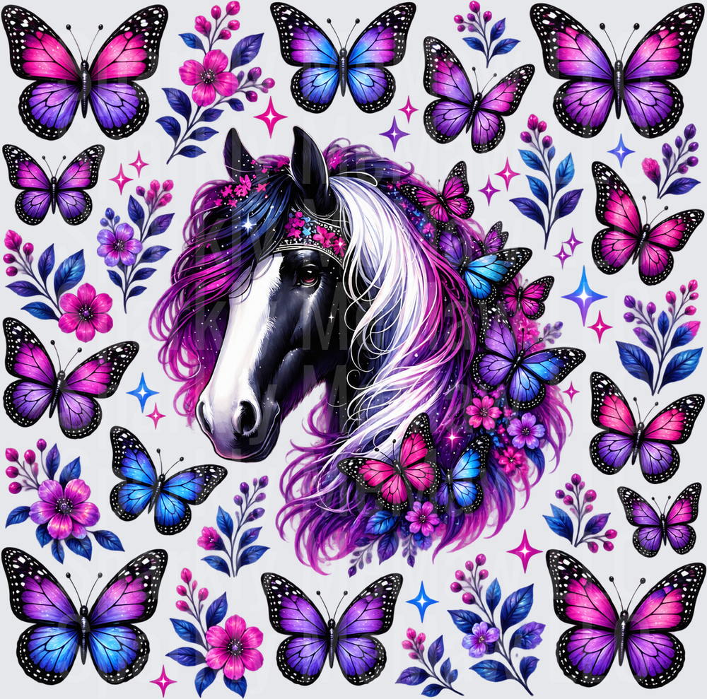 Magical Horse Butterfly Floral Gang Sheet 10x10 Cut and Stick UV Sheet