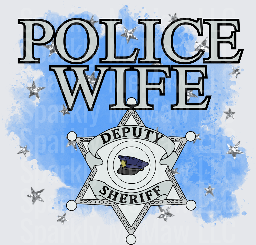 Police Wife Deputy Sheriff Badge Blue Watercolor Stars UV DTF Decal