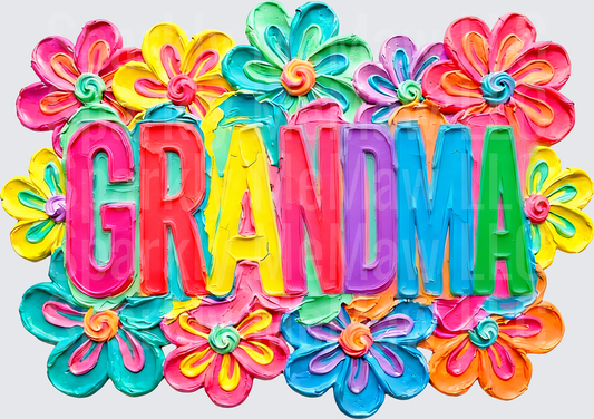 Colorful GRANDMA Text with Rainbow Flowers UV DTF Decal