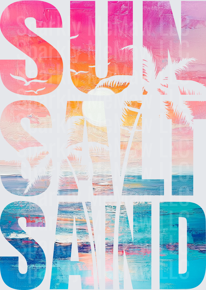 Sun Sand Salt Squad Tropical Beach Vibes Palm Tree Silhouette DTF Transfer for Fabric