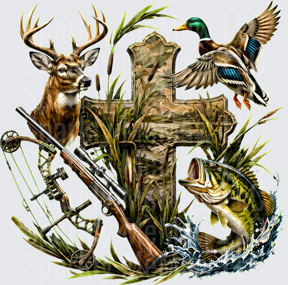 Hunting Fishing Faith Cross UV DTF Decal