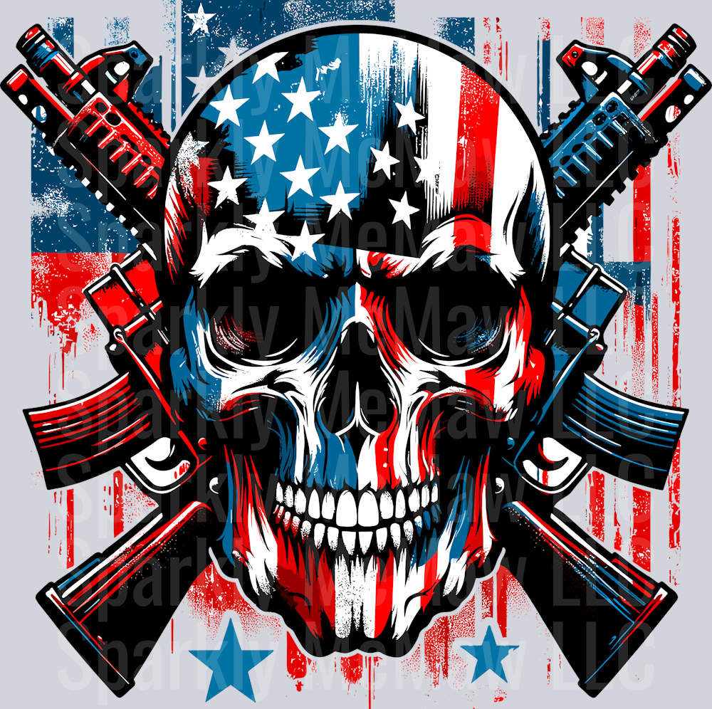 Skull with Guns american flag in grunge style 1-01