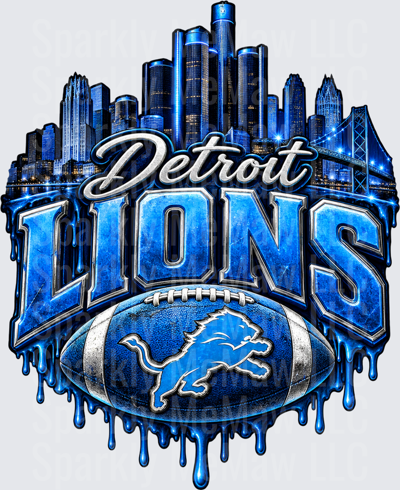 Detroit Lions City Skyline Drip UV DTF Decal