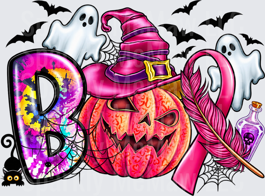 BOO Halloween Pink Ribbon UV DTF Decal