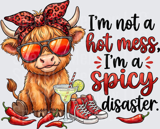 Highland Cow with Leopard Bandana Sunglasses Margarita I'm Not a Hot Mess I'm a Spicy Disaster UV DTF Decal