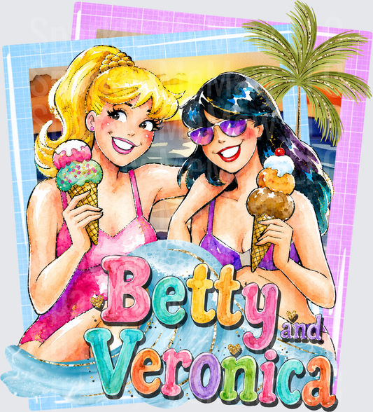 Betty and Veronica Retro Summer Beach Vacation Ice Cream DTF Transfer for Fabric