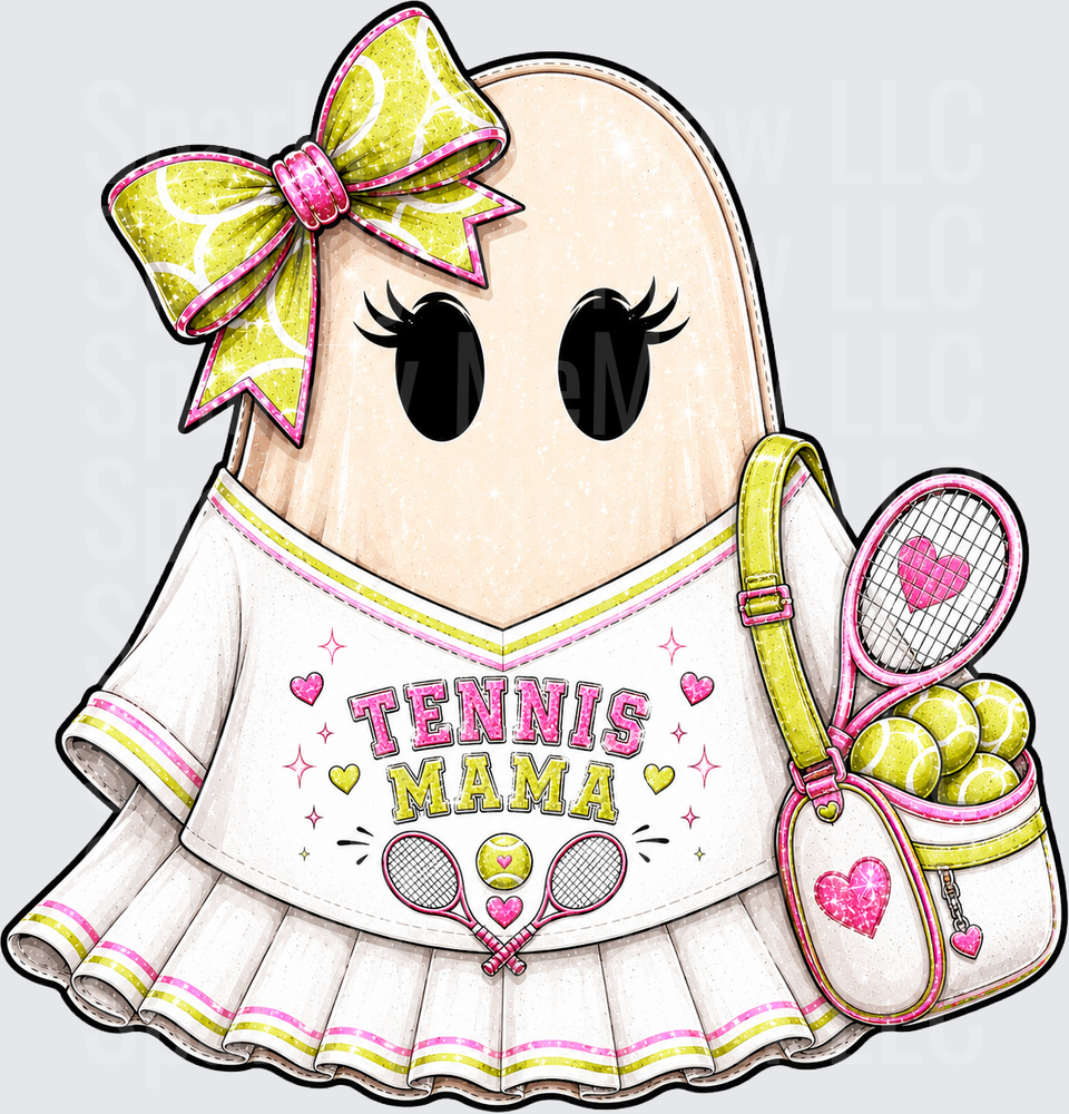 Tennis Mama Ghost with Bow and Tennis Bag DTF Transfer