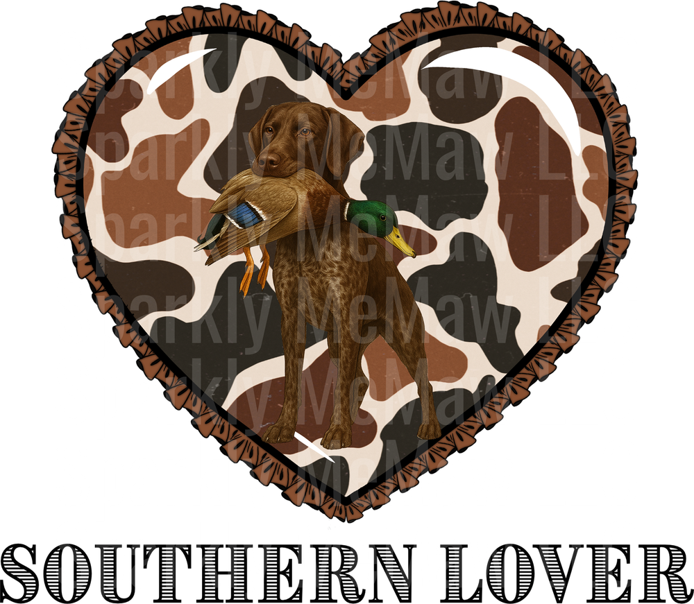 Southern Lover Hunting Dog with Duck in Camouflage Heart UV DTF Decal