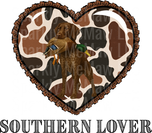 Southern Lover Hunting Dog with Duck in Camouflage Heart UV DTF Decal