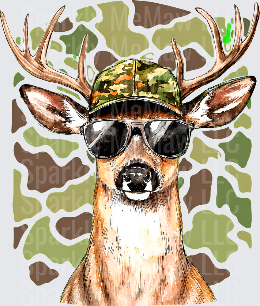 Cool Buck Camo Cap Sunglasses UV DTF Decal