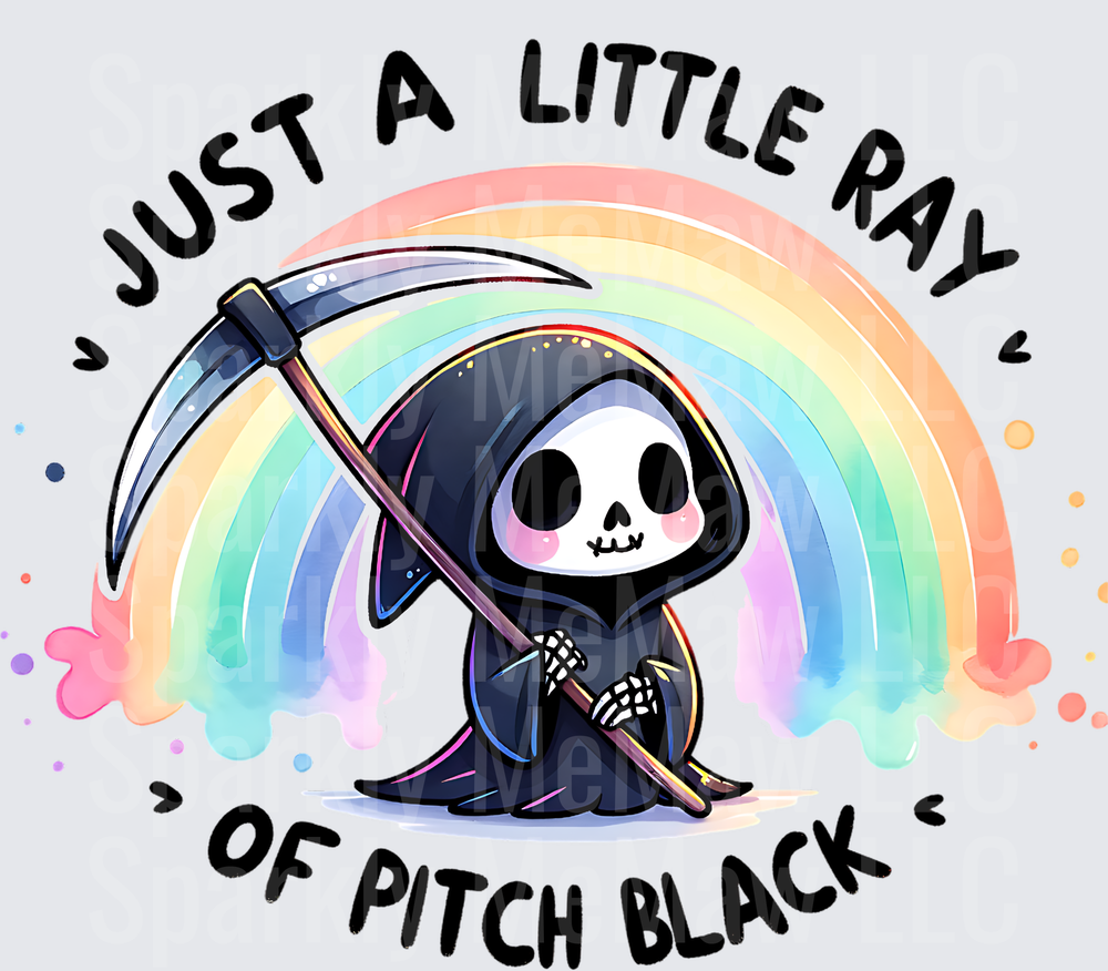 Cute Grim Reaper Rainbow Just A Little Ray Of Pitch Black UV DTF Decal