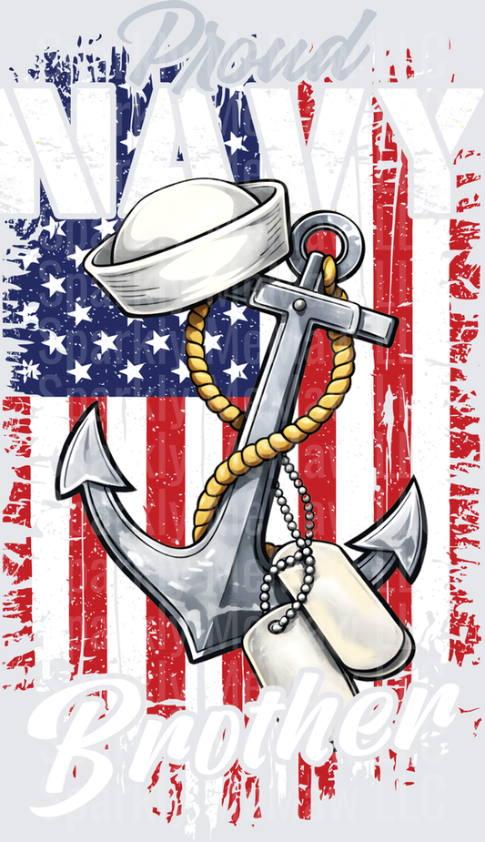 Navy Anchor with Sailor Hat and Dog Tags on Distressed American Flag Background UV DTF Decal