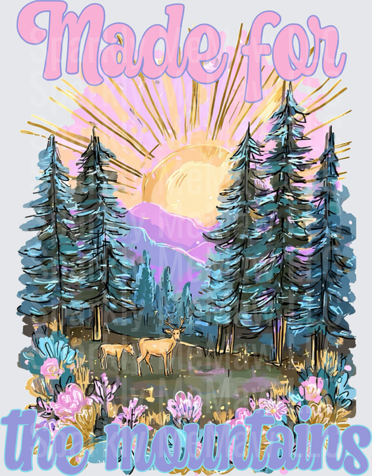 Made for the Mountains Deer Forest Sunrise Pastel Nature Scene DTF Transfer (fabrics)