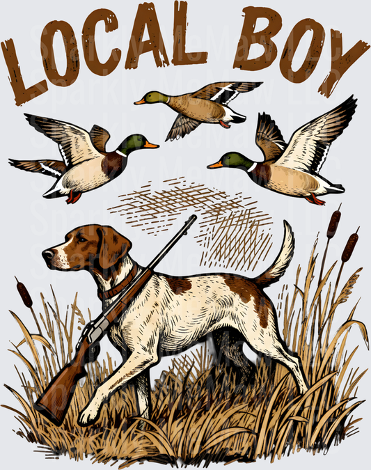 Local Boy Duck Hunting Pointer Dog with Mallards in Marsh Grass uv dtf decal