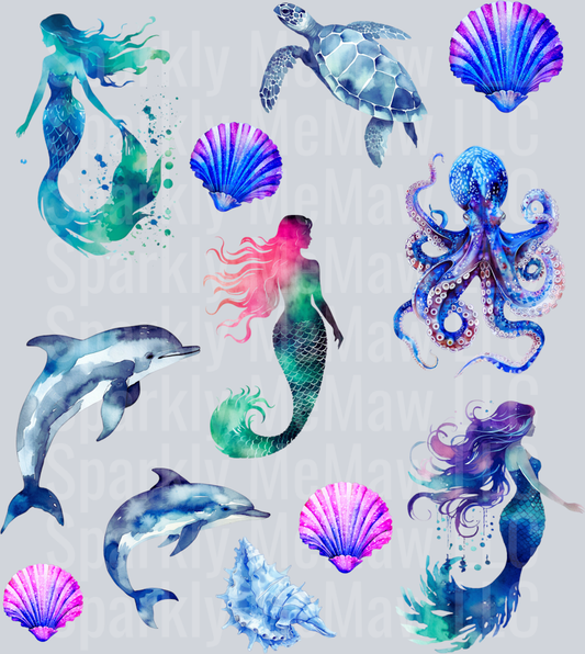 Mermaid.Ocean.UV DTF Element Sheet