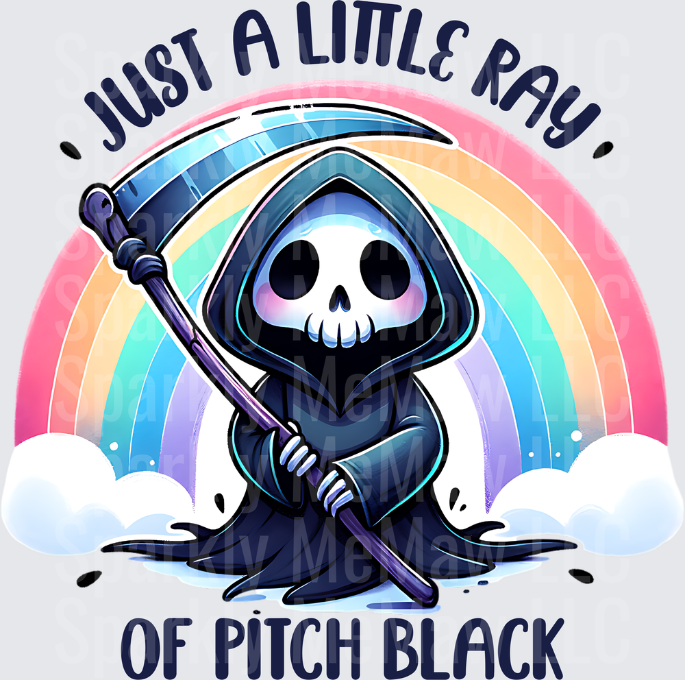Cute Grim Reaper Just A Little Ray Of Pitch Black Rainbow Design UV DTF Decal